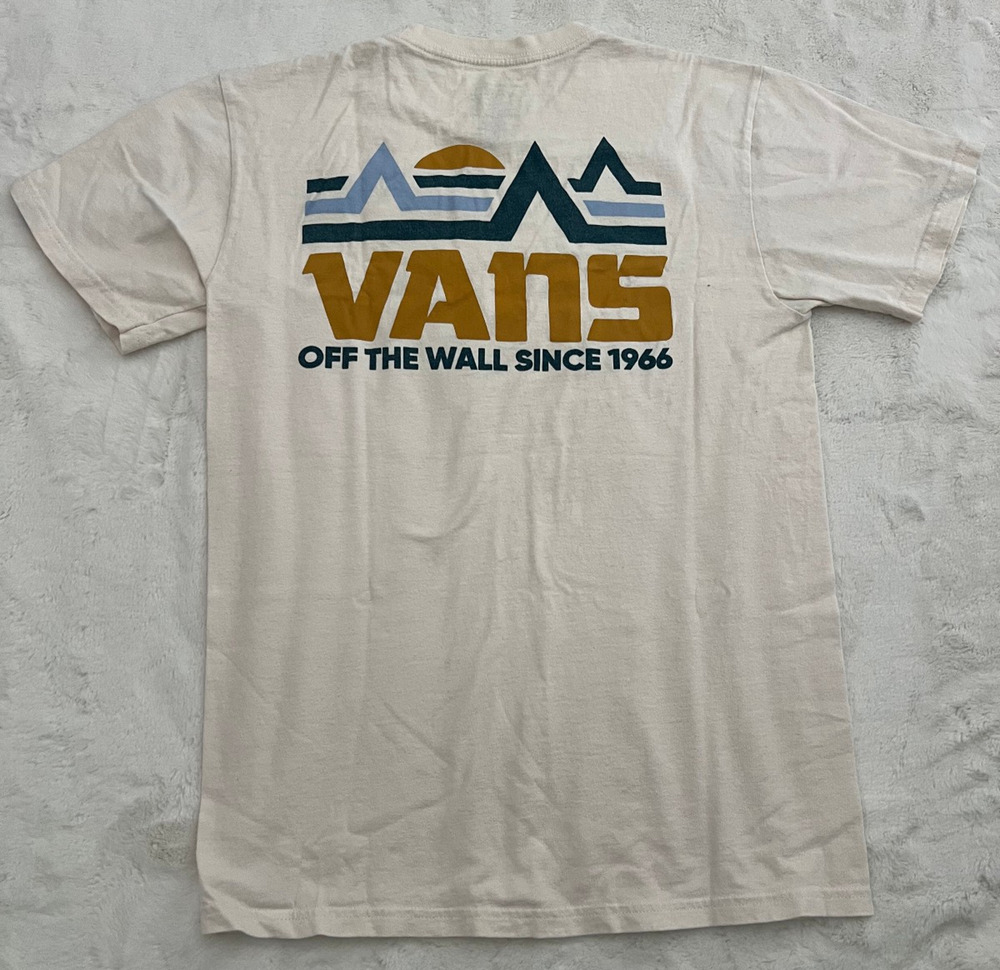 Vans Off The Wall Since 1966 T Shirt Mens Small Cream Skate Logo Graphic Tee Top